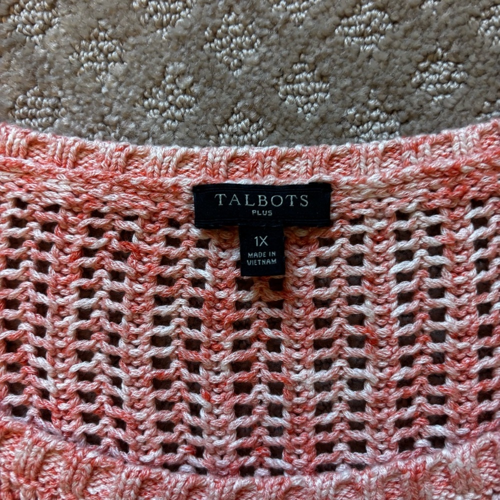 Talbots Women's Rose Pink Knit 3/4 Sleeve Open Knit Sweater size 1x - Picture 8 of 9